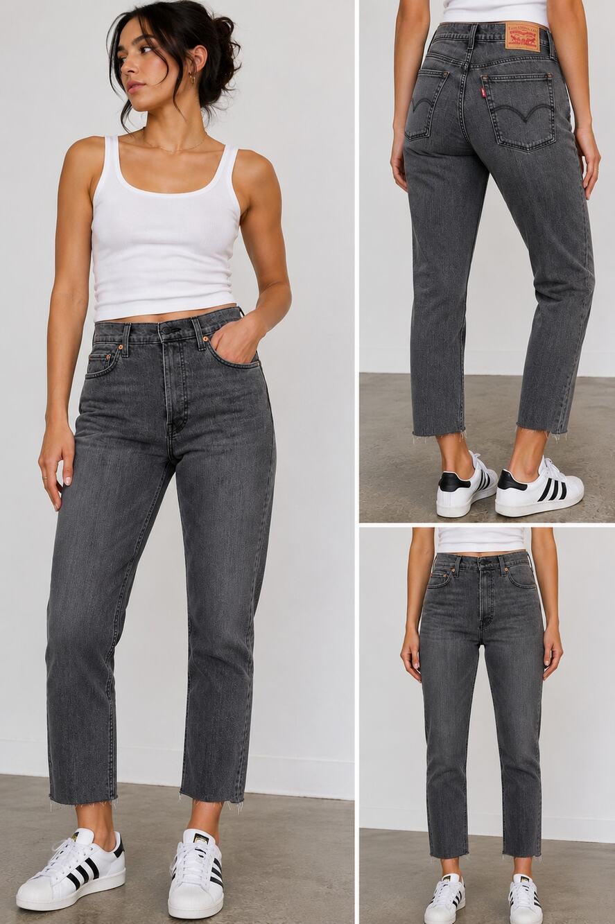 Levi's Wedgie Skinny Jeans Women's 32 Gray Washed High Rise Button Fly Raw Hem